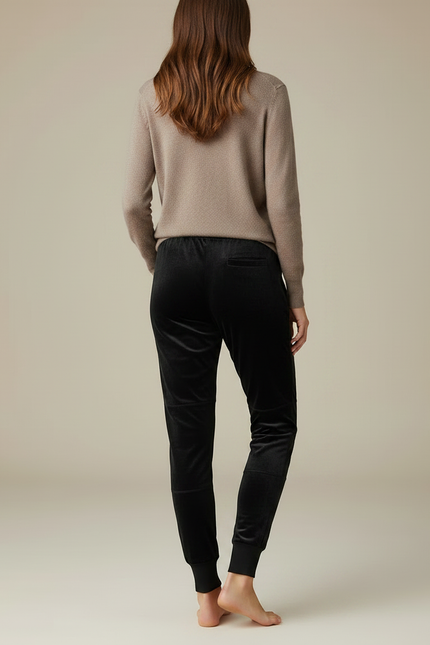 Pantalon Velours Noir Coupe Droite Confortable Femme - vue 2