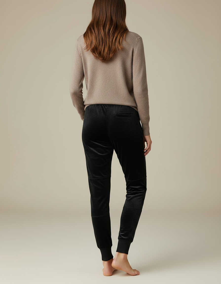Pantalon Velours Noir Coupe Droite Confortable Femme - vue 2