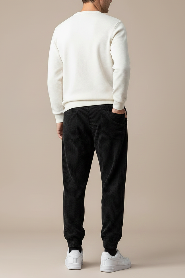Pantalon Velours Noir Côtelé Jogger Homme Décontracté - Cordé - vue 2