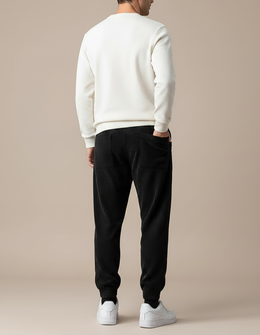 Pantalon Velours Noir Côtelé Jogger Homme Décontracté - Cordé - vue 2