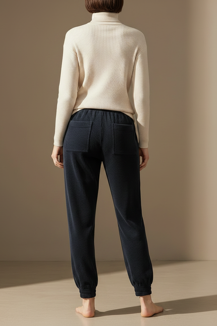 Pantalon Velours Côtelé Bleu Marine Décontracté Ample Épais - Cordé - vue 2