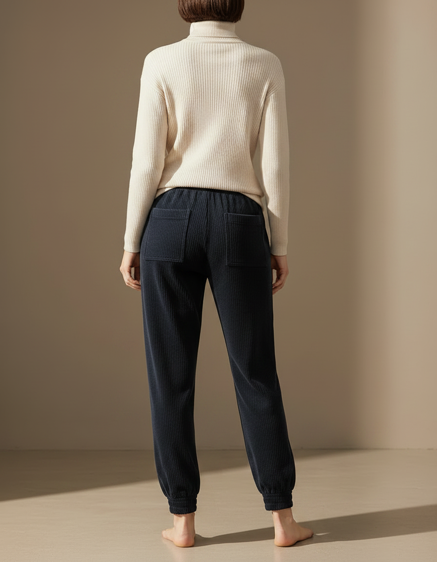 Pantalon Velours Côtelé Bleu Marine Décontracté Ample Épais - Cordé - vue 2