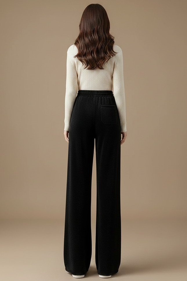 Pantalon Velours Noir Ample Tricoté Cordon Femme - vue 2