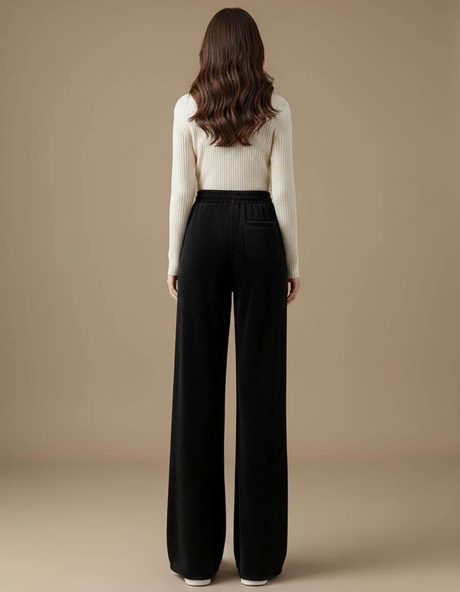 Pantalon Velours Noir Ample Tricoté Cordon Femme - vue 2