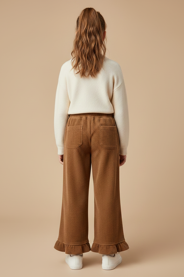 Pantalon Velours Marron Côtelé Ample Brodé Fille - Cordé - vue 2