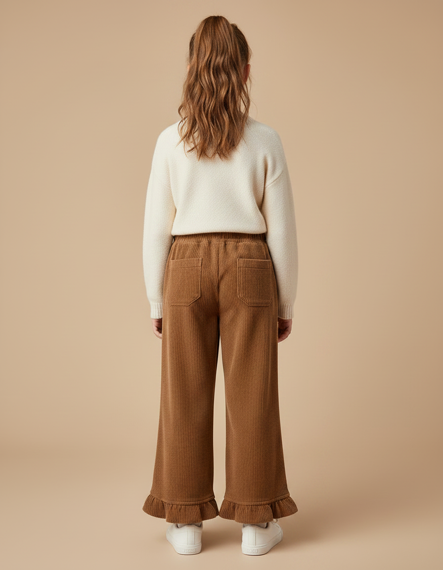 Pantalon Velours Marron Côtelé Ample Brodé Fille - Cordé - vue 2
