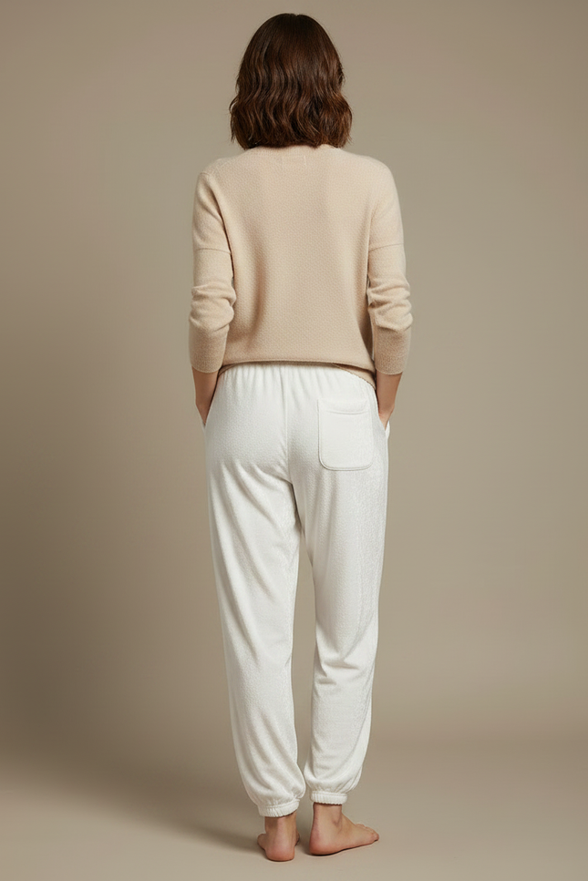 Pantalon Velours Blanc Ample Doux Élastique Décontracté Femme - vue 2