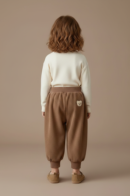 Pantalon Velours Marron Ample Brodé Ours Enfant - Cordé - vue 2