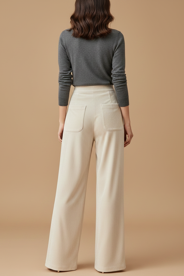 Pantalon Velours Beige Ample Décontracté Évasé Chic - vue 2