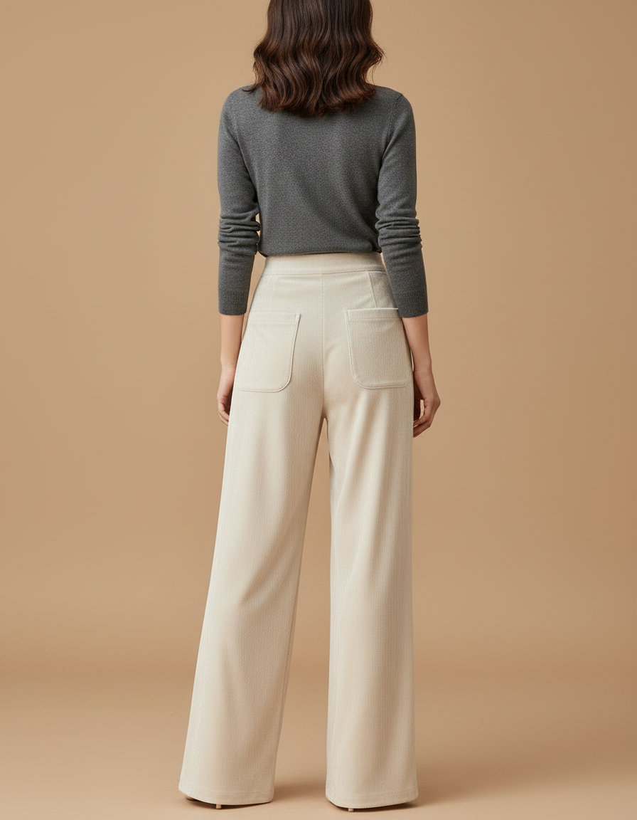 Pantalon Velours Beige Ample Décontracté Évasé Chic - vue 2