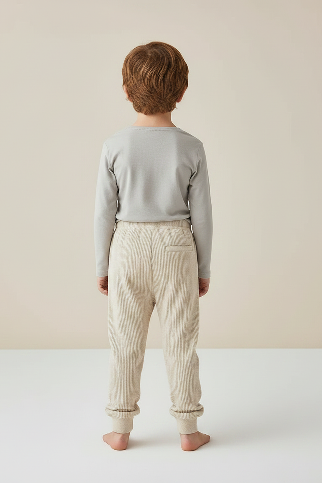 Pantalon Velours Côtelé Beige Élastique Enfant - Cordé - vue 2