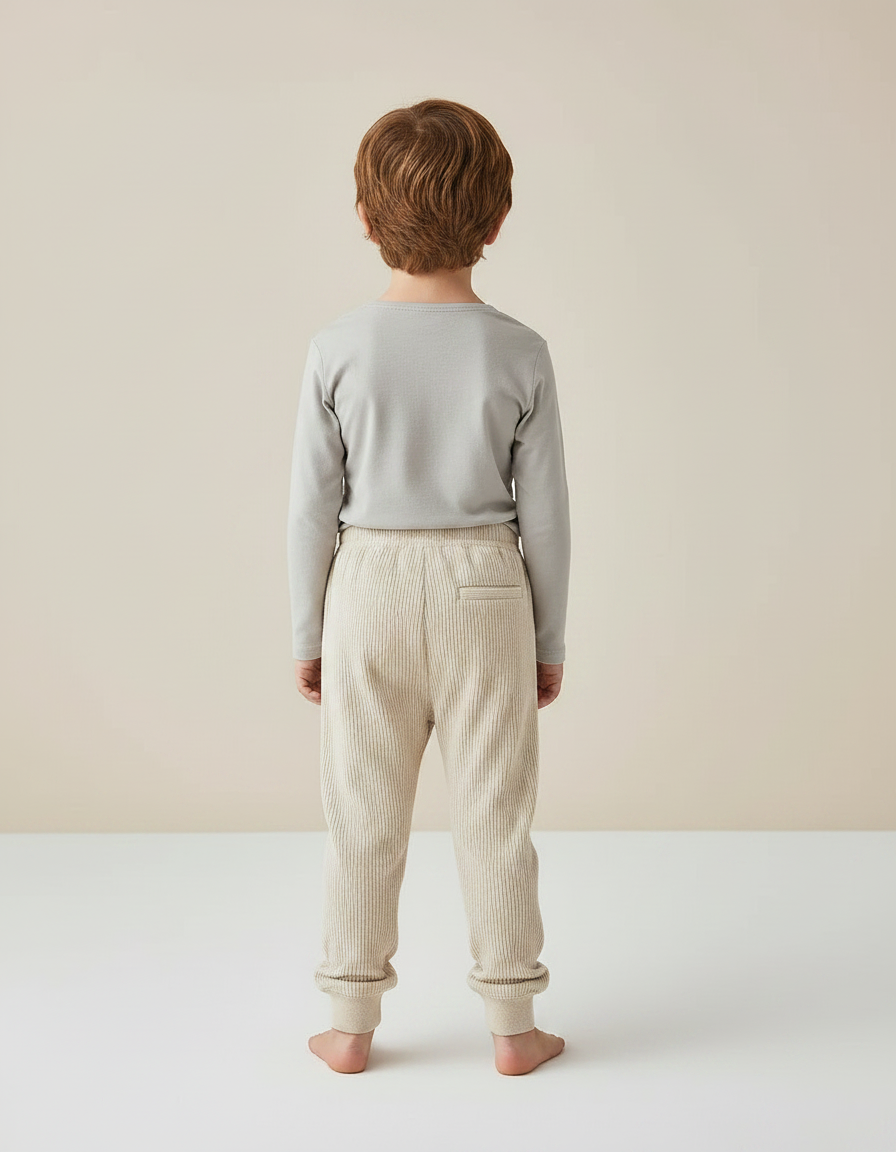 Pantalon Velours Côtelé Beige Élastique Enfant - Cordé - vue 2
