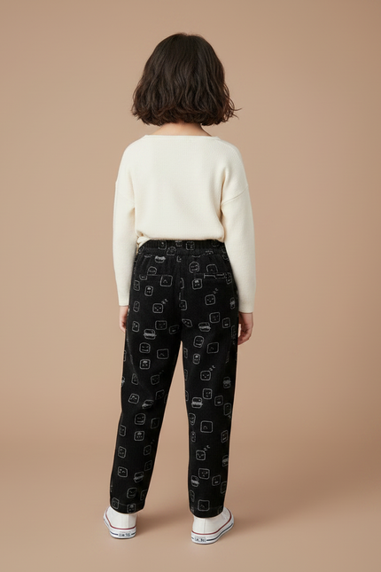Pantalon Velours Noir Imprimé Décontracté Enfant Doux - Cordé - vue 2