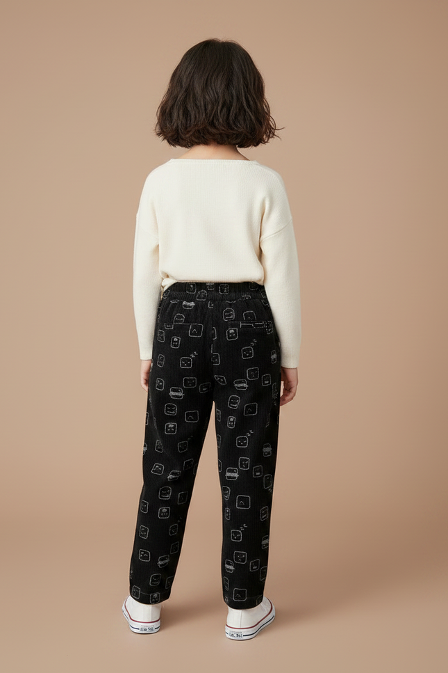 Pantalon Velours Noir Imprimé Décontracté Enfant Doux - Cordé - vue 2