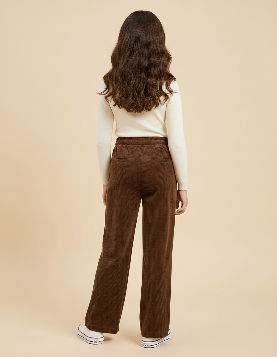 Pantalon Velours Marron Côtelé Droit Ample Enfant - Cordé - vue 2