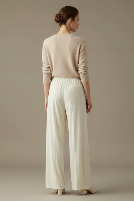 Pantalon Velours Blanc Cassé Ample Fluide Élégant Femme - vue 2