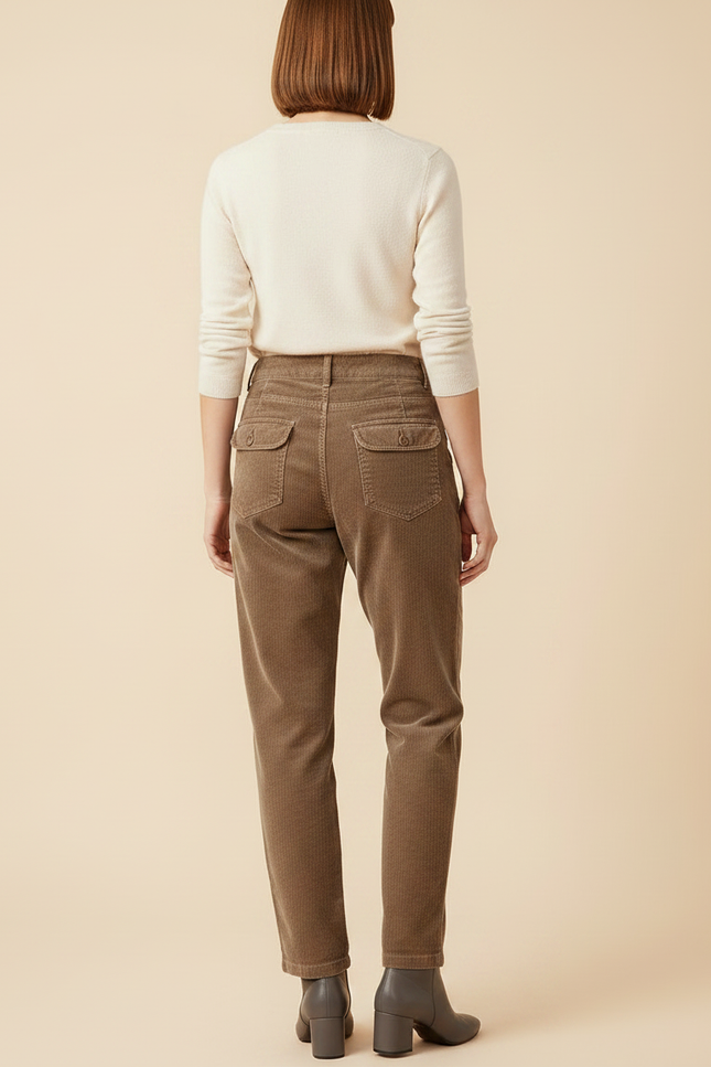 Pantalon Velours Côtelé Marron Taille Haute Femme - Cordé - vue 2