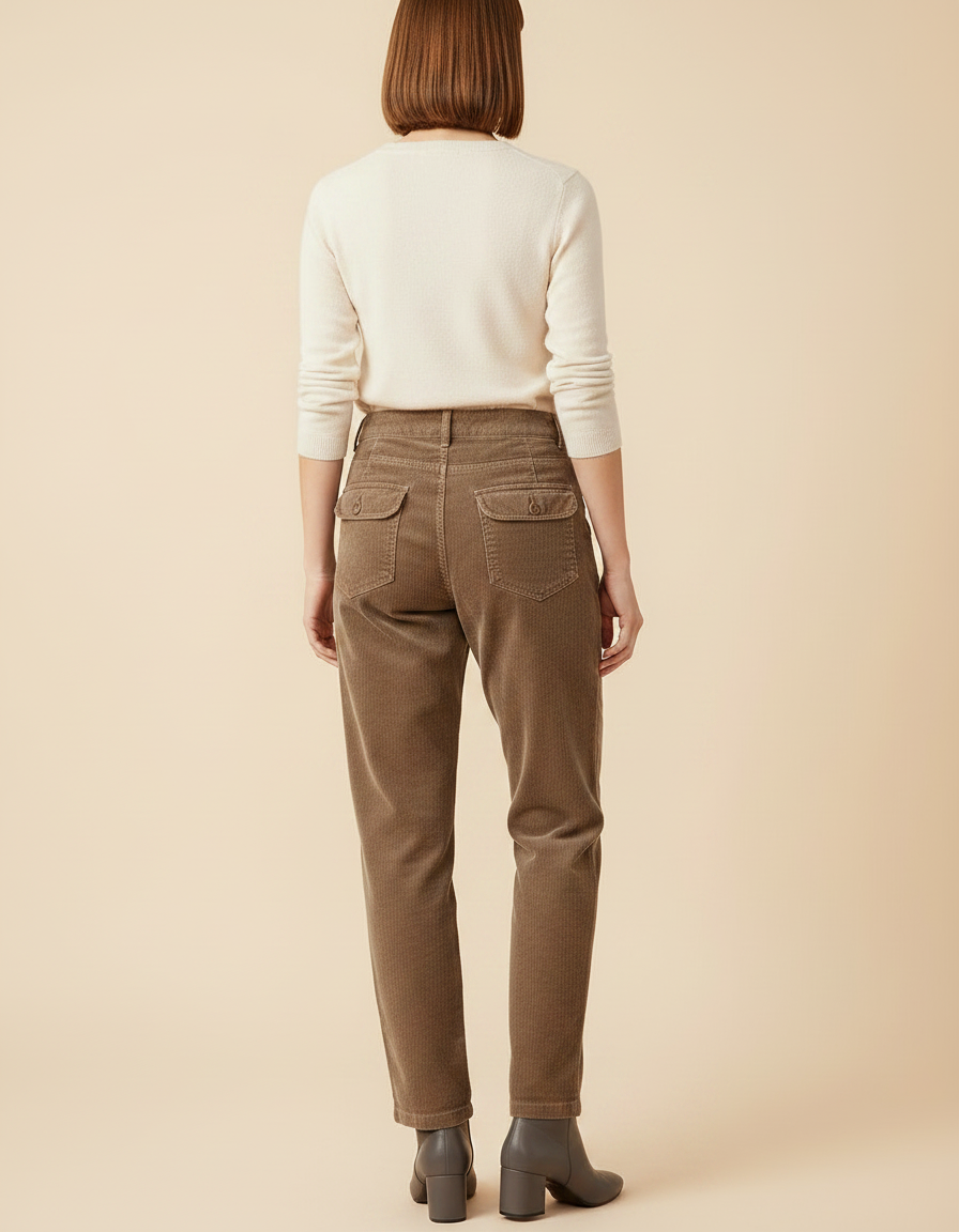 Pantalon Velours Côtelé Marron Taille Haute Femme - Cordé - vue 2