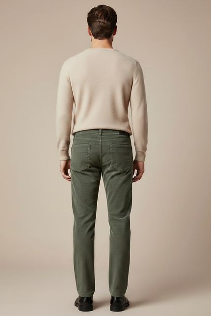 Pantalon Velours Vert Côtelé Droit Homme Décontracté - Cordé - vue 2