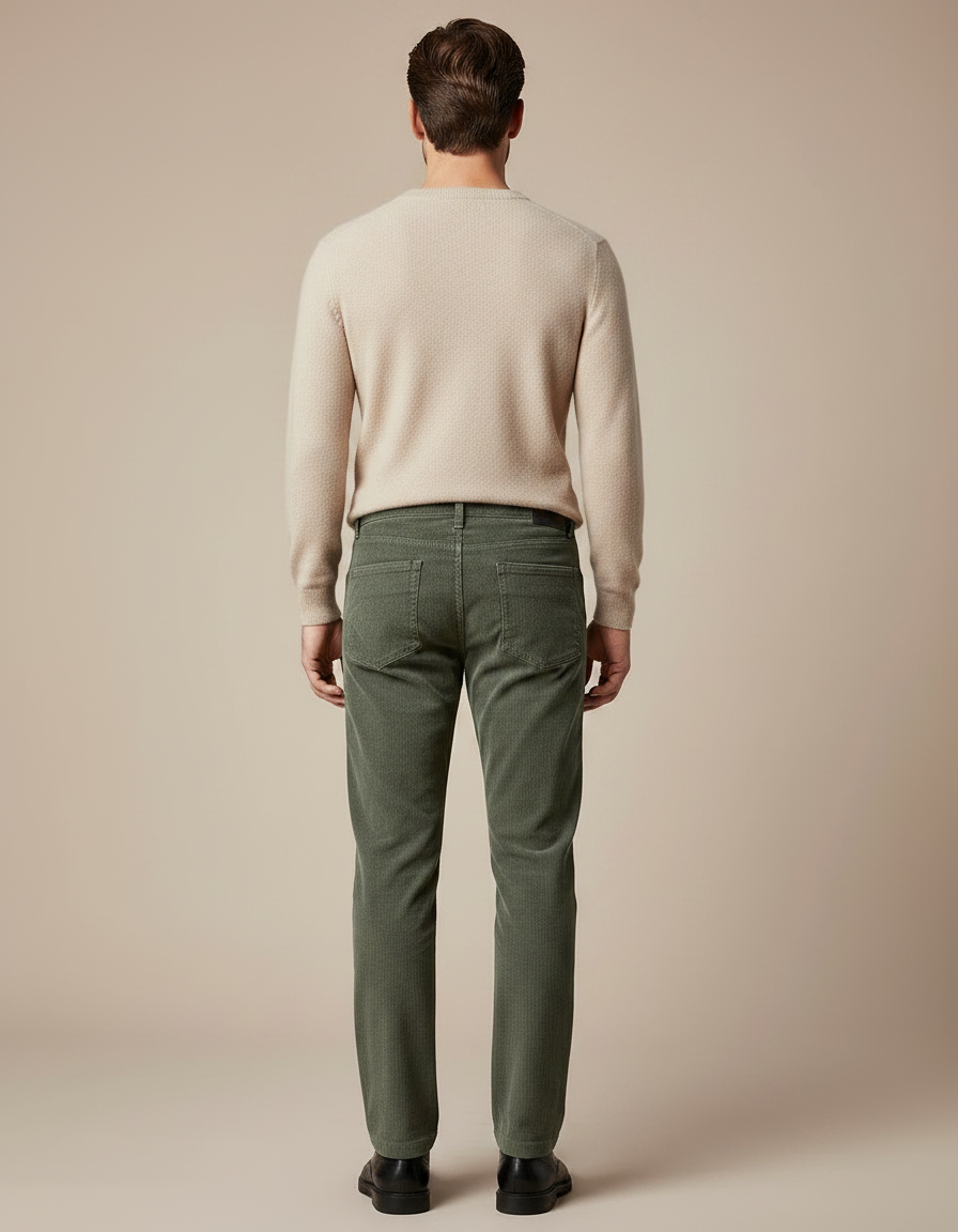 Pantalon Velours Vert Côtelé Droit Homme Décontracté - Cordé - vue 2