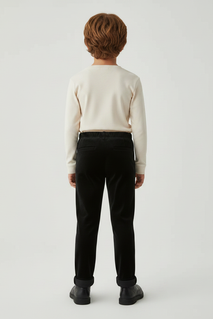 Pantalon Velours Noir Coupe Droite Enfant Simple - vue 2