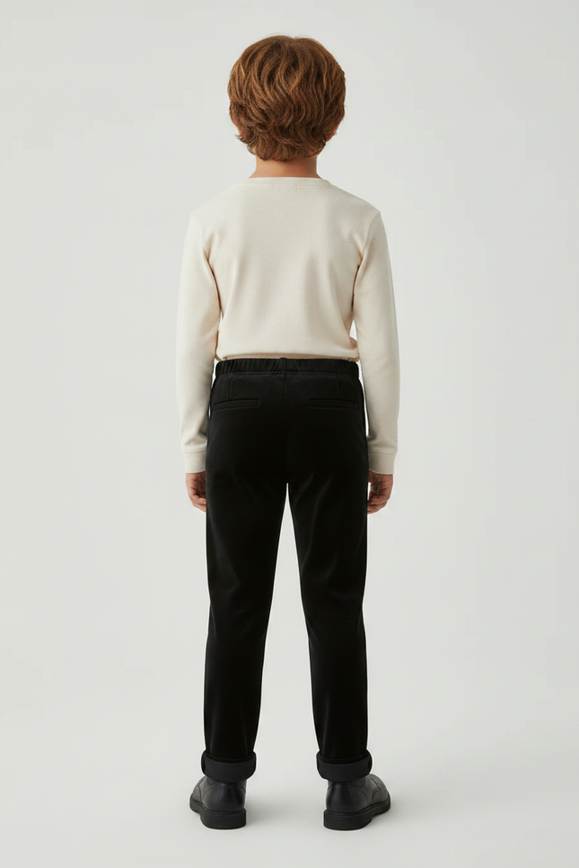 Pantalon Velours Noir Coupe Droite Enfant Simple - vue 2