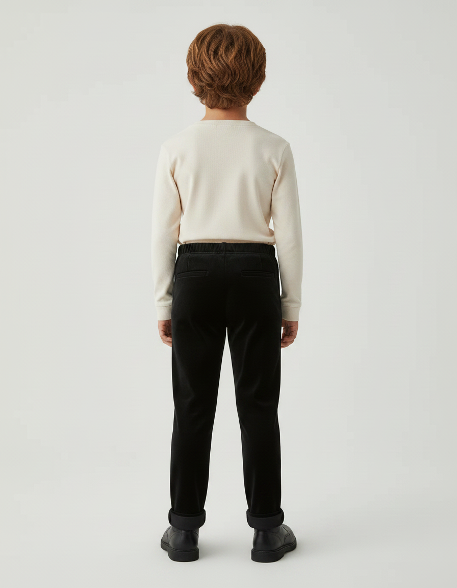Pantalon Velours Noir Coupe Droite Enfant Simple - vue 2