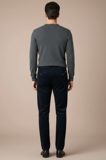 Pantalon Velours Côtelé Bleu Marine Droit Homme - Cordé - vue 2