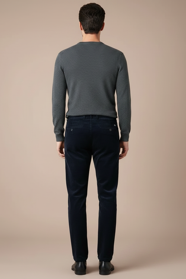 Pantalon Velours Côtelé Bleu Marine Droit Homme - Cordé - vue 2