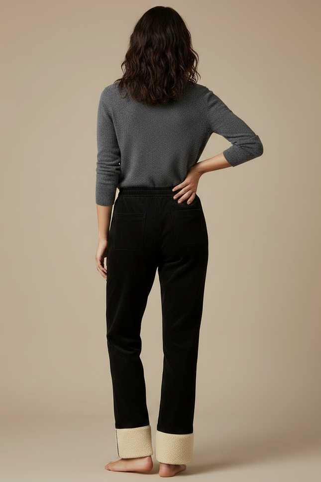 Pantalon Velours Noir Côtelé Doublé Moelleux Femme - Cordé - vue 2