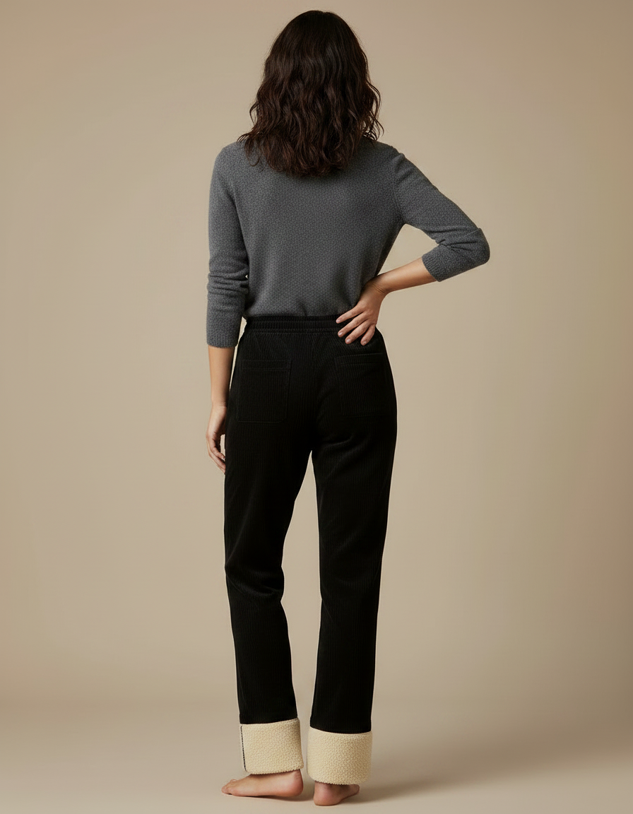 Pantalon Velours Noir Côtelé Doublé Moelleux Femme - Cordé - vue 2