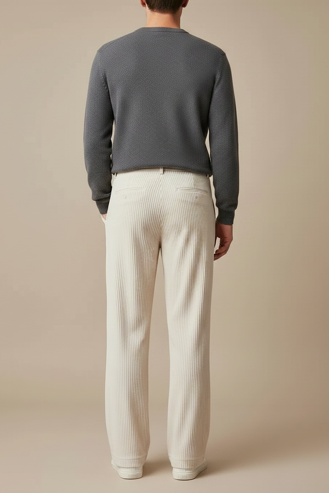 Pantalon Velours Blanc Homme - Beige Cordé - vue 2