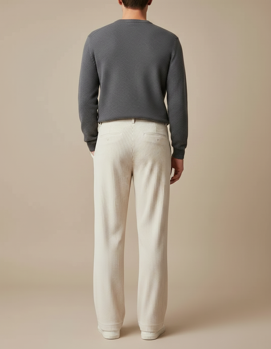 Pantalon Velours Blanc Homme - Beige Cordé - vue 2