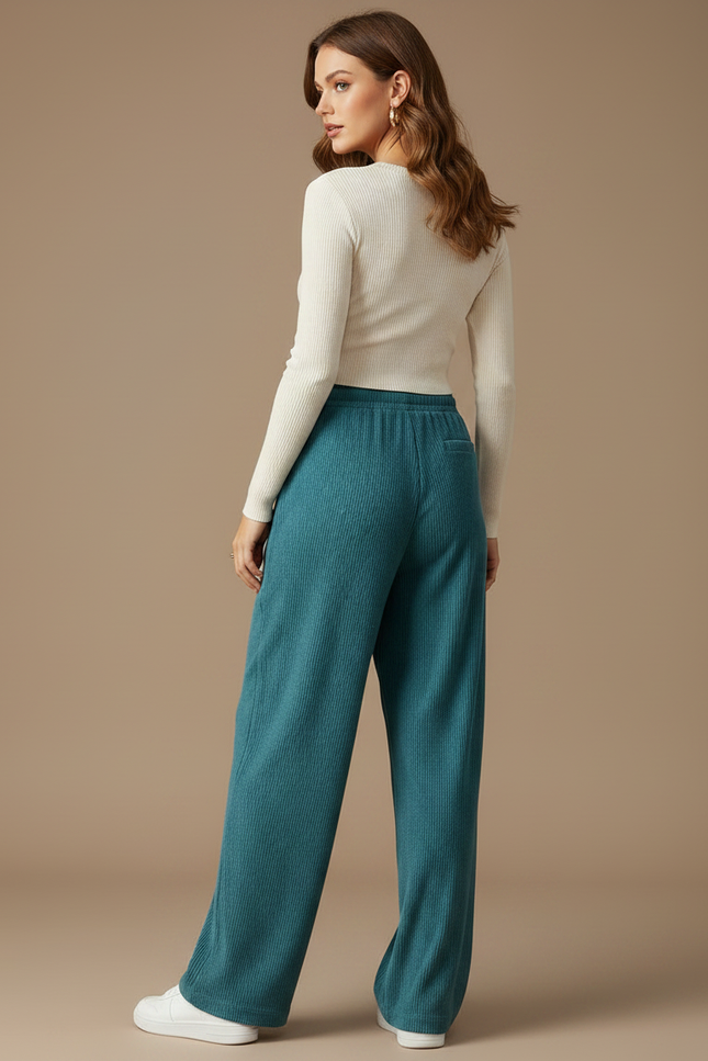 Pantalon Velours Côtelé Ample Décontracté Bleu Canard - Cordé - vue 2