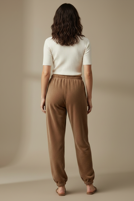 Pantalon Velours Marron Ample Doux Décontracté Femme - vue 2
