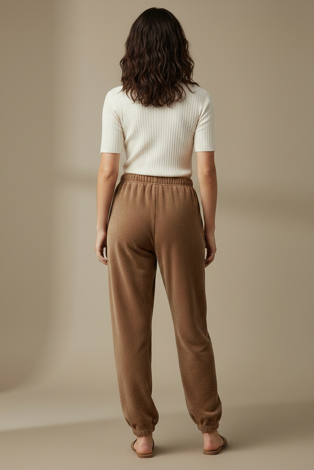 Pantalon Velours Marron Ample Doux Décontracté Femme - vue 2