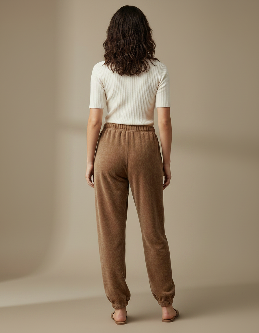 Pantalon Velours Marron Ample Doux Décontracté Femme - vue 2