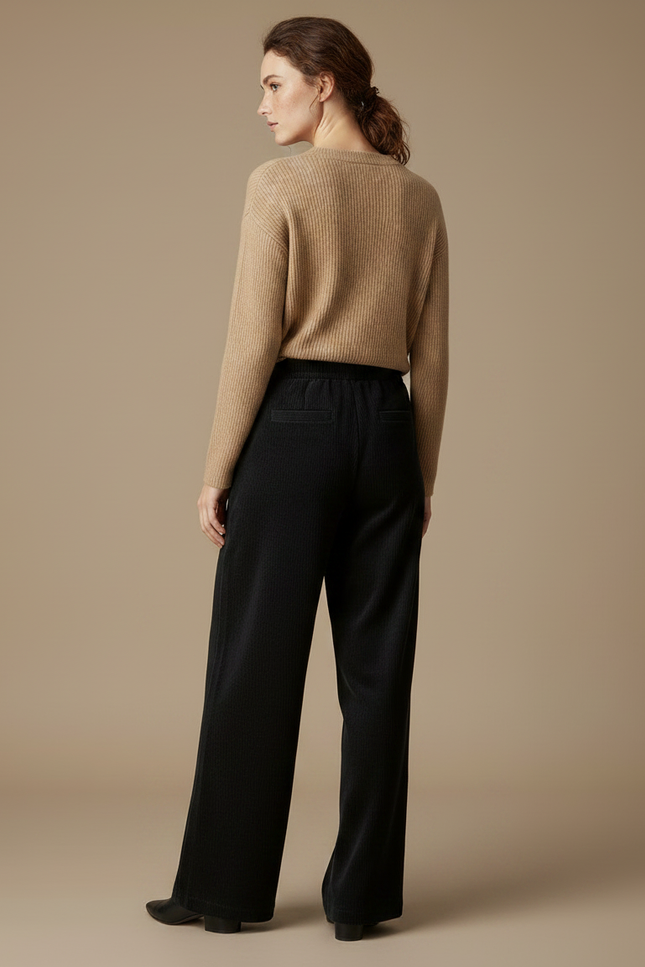 Pantalon Velours Noir Côtelé Ample Décontracté Femmes - Cordé - vue 2