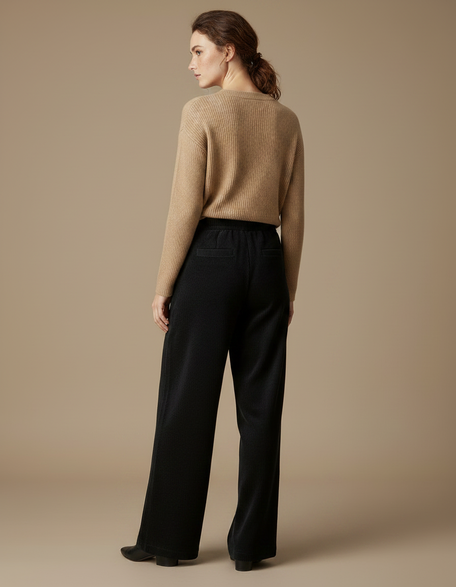 Pantalon Velours Noir Côtelé Ample Décontracté Femmes - Cordé - vue 2