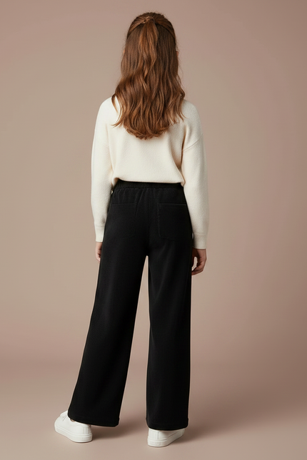 Pantalon Velours Côtelé Noir Ample Fille Décontracté - Cordé - vue 2