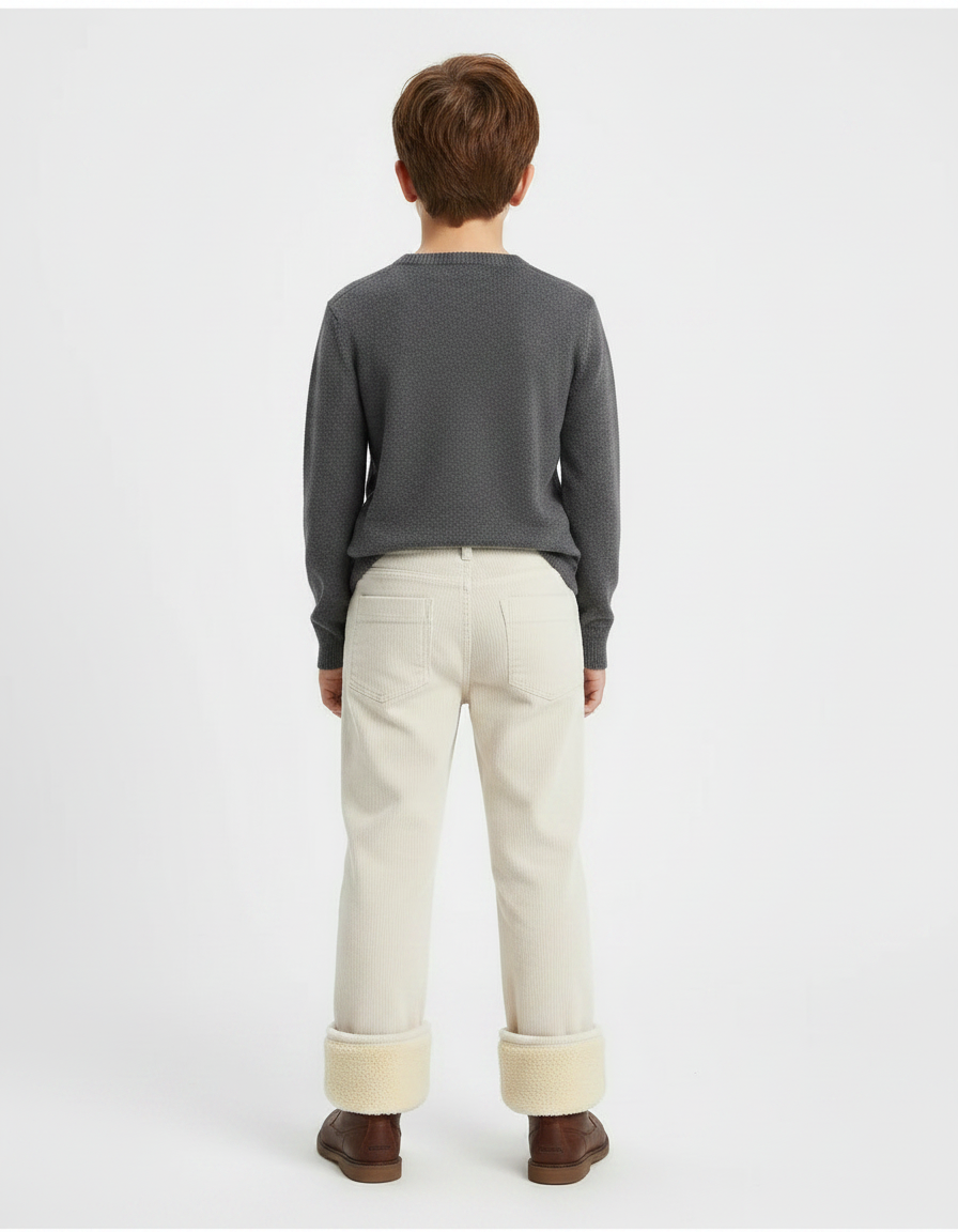 Pantalon Velours Côtelé Doublé Chaud Enfant - Beige Cordé - vue 2