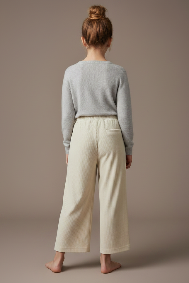 Pantalon Velours Crème Côtelé Ample Décontracté Enfant - Beige Cordé - vue 2