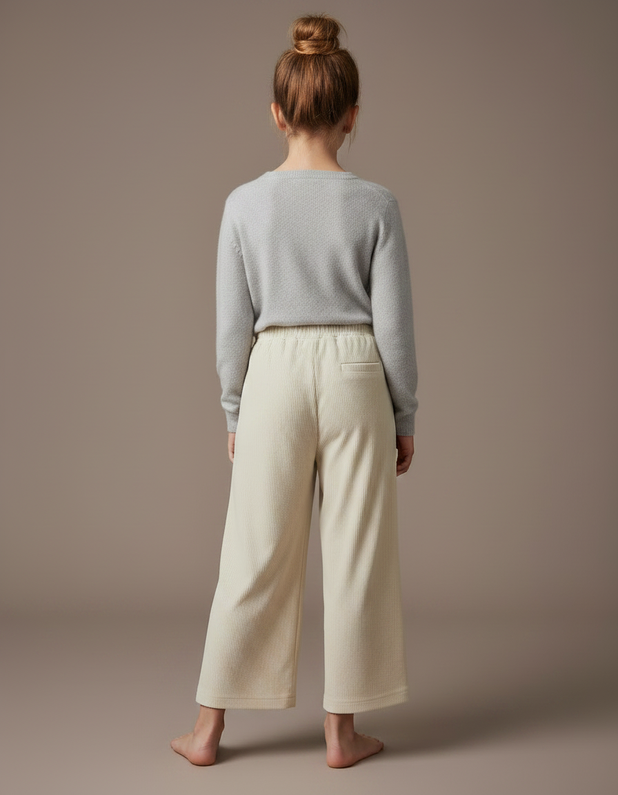 Pantalon Velours Crème Côtelé Ample Décontracté Enfant - Beige Cordé - vue 2
