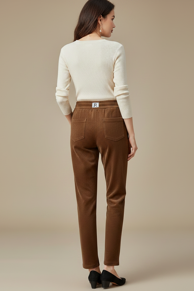 Pantalon Femme Velours Cotelé Fin - Marron Cordé - vue 2