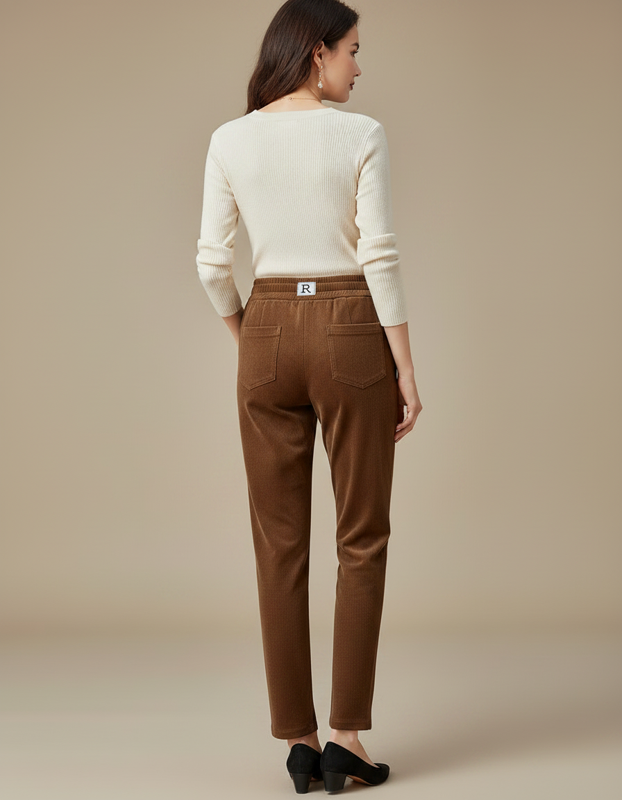 Pantalon Femme Velours Cotelé Fin - Marron Cordé - vue 2