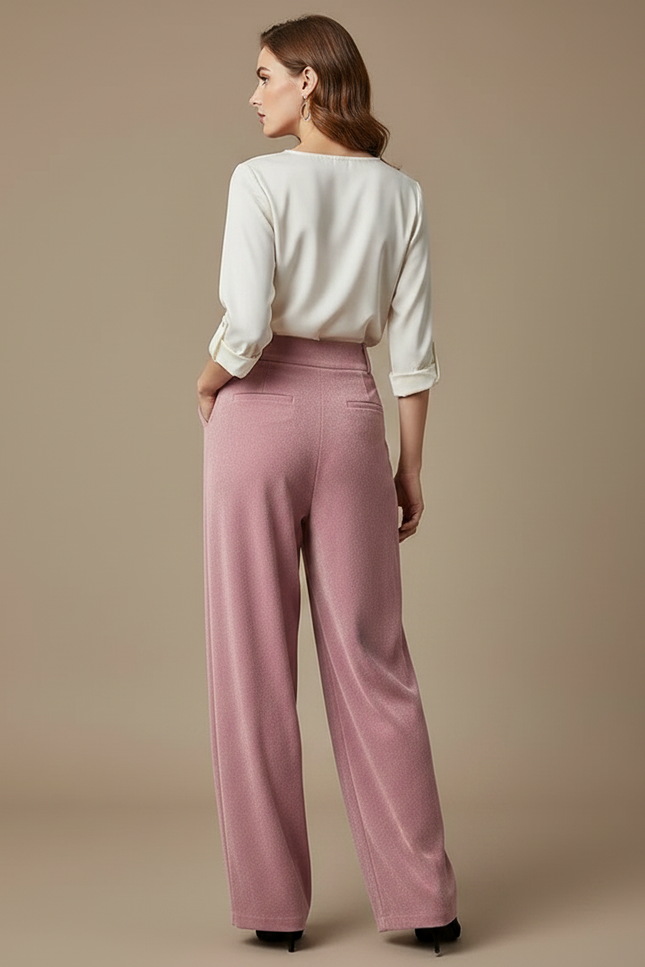 Pantalon Velours Rose Plissé Ample Décontracté Femme - vue 2