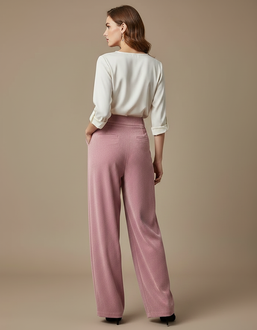 Pantalon Velours Rose Plissé Ample Décontracté Femme - vue 2