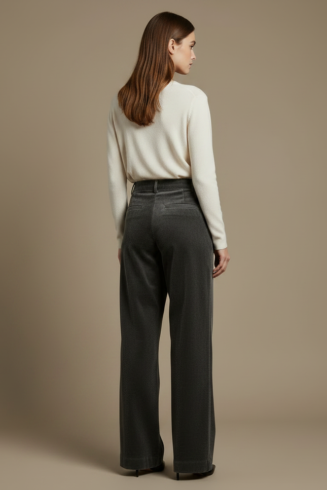 Pantalon Velours Gris Côtelé Ample Élégant Décontracté - Cordé - vue 2