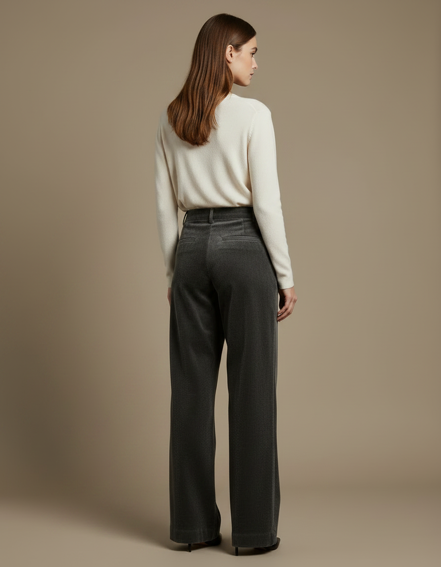 Pantalon Velours Gris Côtelé Ample Élégant Décontracté - Cordé - vue 2