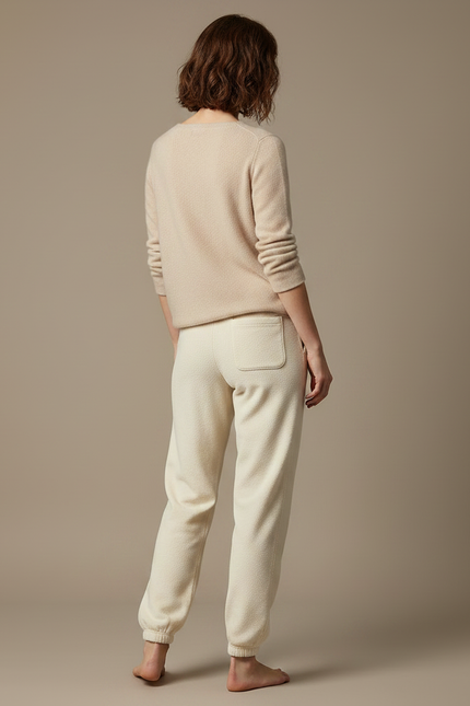 Pantalon Velours Crème Ample Molletonné Chaud Femme - Beige - vue 2